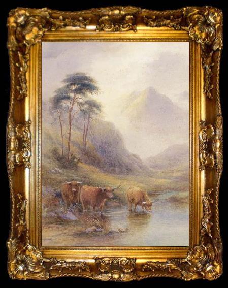 framed  unknow artist Highland cattle in a stream, ta009-2